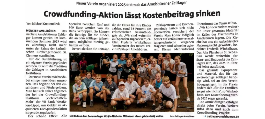 Zeitungsbeitrag MZ Zeltlager Amelsbüren