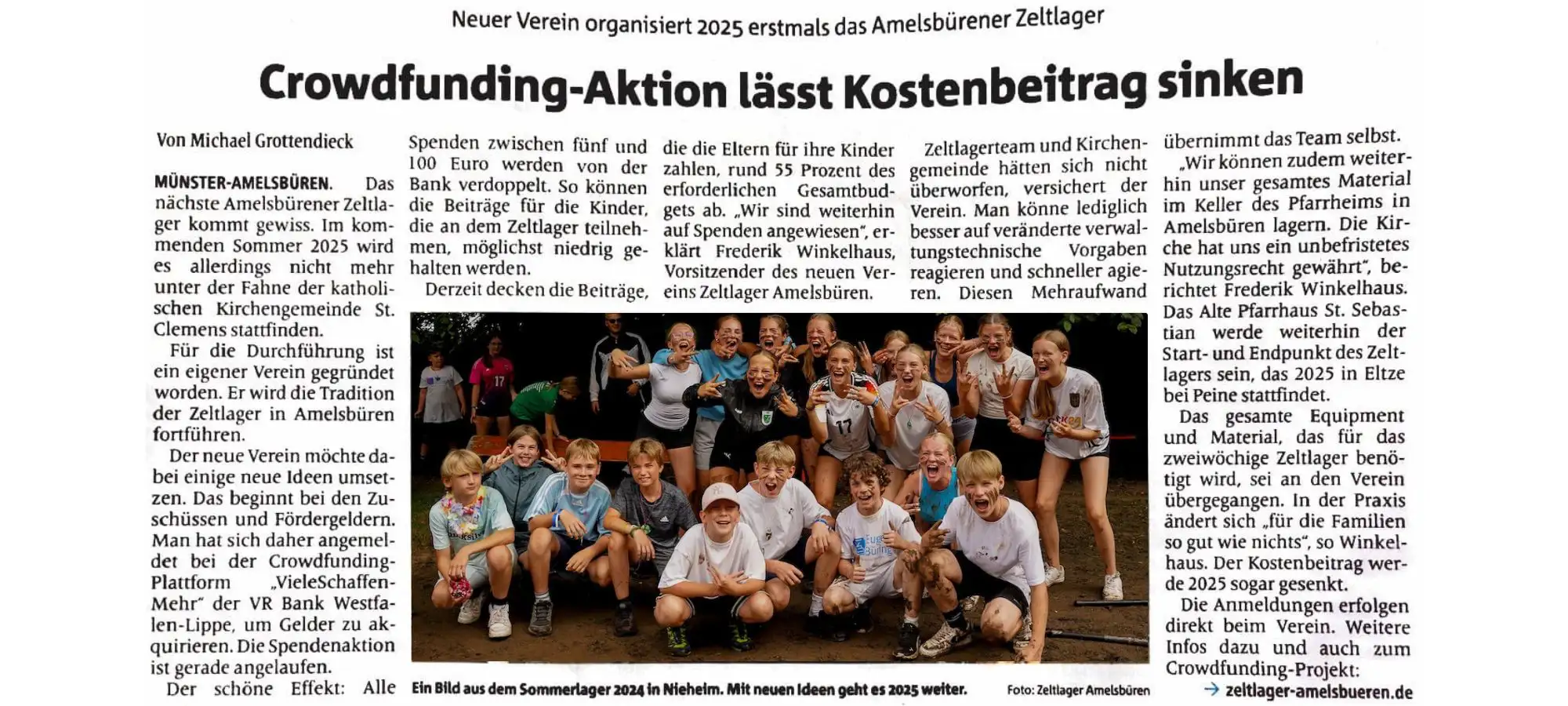 Zeitungsbeitrag MZ Zeltlager Amelsbüren